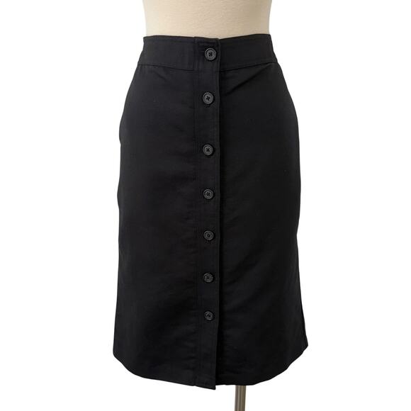 Lauren Ralph Lauren Linen Cotton Skirt Button-Down Knee-Length Black 12 - Picture 1 of 9